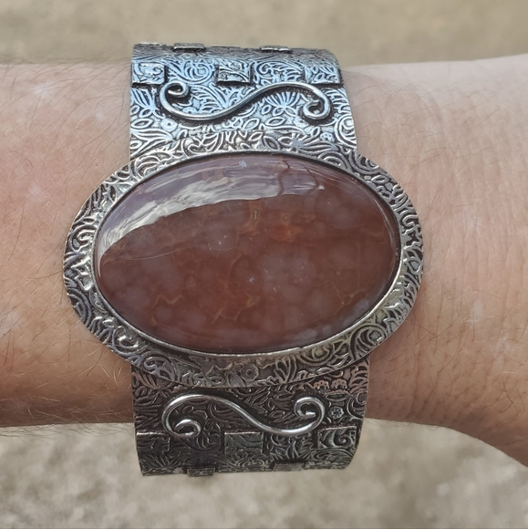 New Oversized Seam Agate 925 Silver Cuff Bracelet. - Picture 12 of 15